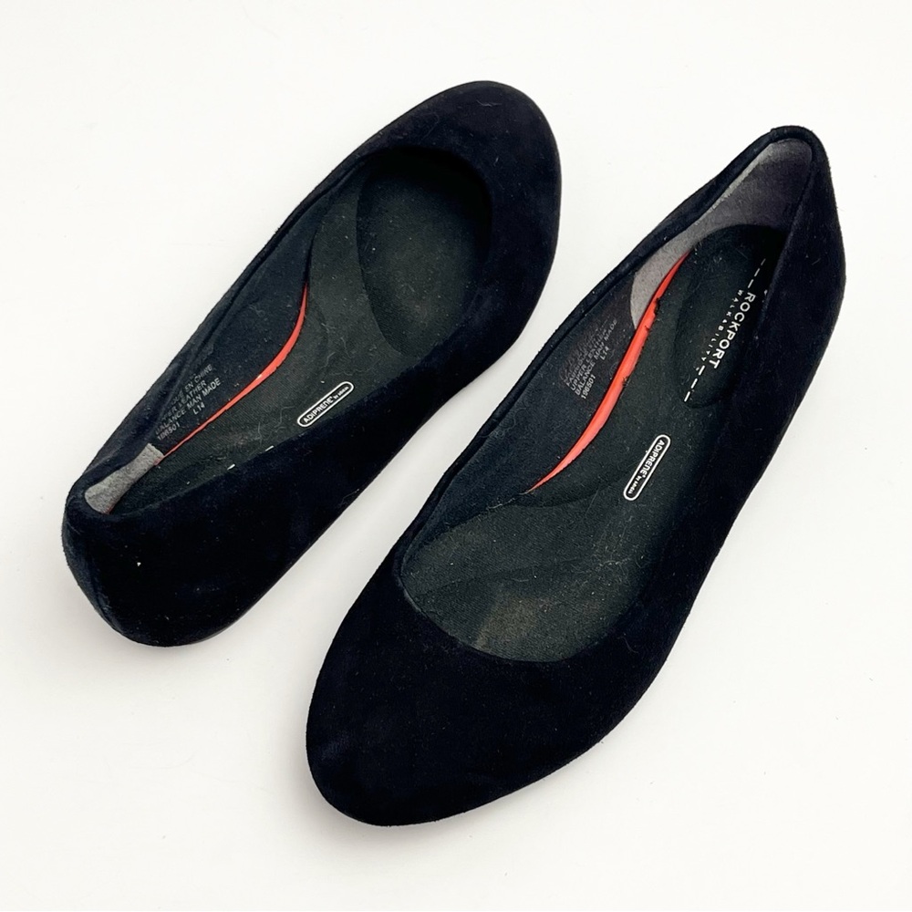 ROCKPORT Black Leather Upper Almond Toe Slip On Flats, Size 7 Work Office Casual